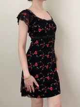 Load image into Gallery viewer, Red Rosette Embroidered Vintage Milkmaid Mini Dress (XS)