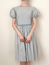 Load image into Gallery viewer, 1940s 1950s Blue Puff Sleeve Cotton Dress (XS)