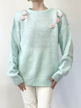 Load image into Gallery viewer, Pastel Blue 1980s Rosette Sweater (L)