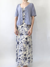 Load image into Gallery viewer, Blue Floral 90s Midi Dress and Cardigan Set (6, S/M)