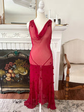 Load image into Gallery viewer, 90s Red Sheer Silk Designer Gown Dress (S/M)