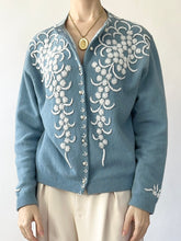 Load image into Gallery viewer, Robin Egg Blue 1950s Beaded Cardigan Sweater (S/M)