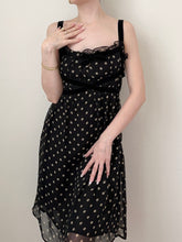 Load image into Gallery viewer, Black Silk Polka Dot Velvet Ribbon Babydoll Dress (M)