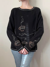 Load image into Gallery viewer, Cup-a-Java Cozy Coffee Hand Embroidered Sweater (S)