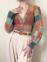 Load image into Gallery viewer, 70s Colorful Autumn Cardigan Sweater (S)