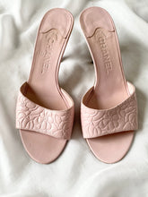 Load image into Gallery viewer, Chanel Pink CC Floral Kitten Mules (6.5)