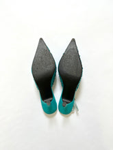 Load image into Gallery viewer, Vintage Turquoise Blue Beaded Slingback Mules (7.5)