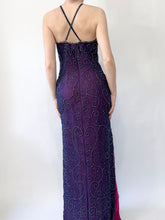 Load image into Gallery viewer, 90s Plum Beaded Gown (S)