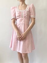 Load image into Gallery viewer, Pink Gingham 1960s Puff Sleeve Mini Dress (XS)
