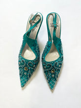 Load image into Gallery viewer, Vintage Turquoise Blue Beaded Slingback Mules (7.5)