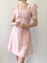 Load image into Gallery viewer, Pink Gingham 1960s Puff Sleeve Mini Dress (XS)