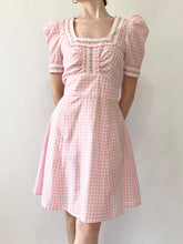 Load image into Gallery viewer, Pink Gingham 1960s Puff Sleeve Mini Dress (XS)