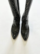Load image into Gallery viewer, Black Vintage Patent Cowgirl Boots (5.5)