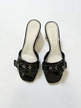 Load image into Gallery viewer, Black Buckle Vintage Patent Kitten Block Heels Mules (7)