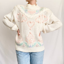 Load image into Gallery viewer, Chunky Pom Pom Heart Mock Neck Sweater (M)