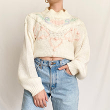Load image into Gallery viewer, Chunky Pom Pom Heart Mock Neck Sweater (M)