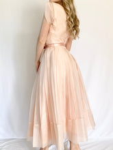 Load image into Gallery viewer, 1950s Pink Organza Belted Bow Pleated Party Dress (XS-S)