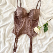 Load image into Gallery viewer, 1990s Victoria's Secret Pure Silk Chocolate Bustier & Thong Panty Set (36D)