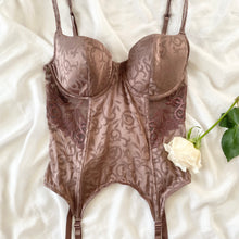 Load image into Gallery viewer, 1990s Victoria's Secret Pure Silk Chocolate Bustier & Thong Panty Set (36D)