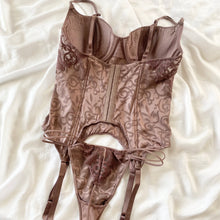 Load image into Gallery viewer, 1990s Victoria's Secret Pure Silk Chocolate Bustier & Thong Panty Set (36D)