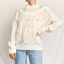 Load image into Gallery viewer, Chunky Pom Pom Heart Mock Neck Sweater (M)