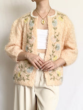 Load image into Gallery viewer, Peach 1950s Shearling Mohair Beaded Cardigan (S/M)
