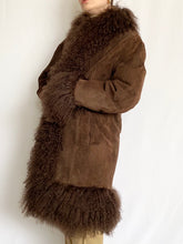 Load image into Gallery viewer, Chocolate Penny Lane Shaggy Mongolian Trim Coat (XL)