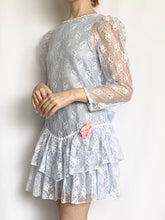 Load image into Gallery viewer, Vintage 1980s Baby Blue Puff Sleeve Lace Dress (XXS)