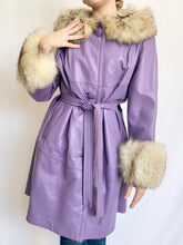 Load image into Gallery viewer, 1970s Lilac Genuine Leather Pennylane Fur Trim Coat (8)