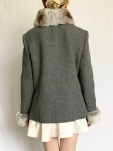 Load image into Gallery viewer, Grey Fur Trim 1950s Wool Coat and Skirt Set (M)
