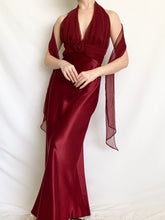 Load image into Gallery viewer, Red Wine Satin Rosette 90s Gown (S)