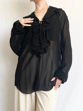 Load image into Gallery viewer, Black Silk Ruffle Blouse (M)