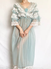 Load image into Gallery viewer, Baby Blue Lace Trim Peignoir Style Nightgown (S/M)
