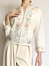 Load image into Gallery viewer, Pastel Flowers 1950s Hand Beaded Cardigan (S/M)