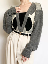Load image into Gallery viewer, Heather Silk & Angora Blend Argyle 80s Cardigan (L)