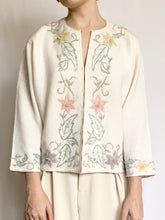 Load image into Gallery viewer, Pastel Flowers 1950s Hand Beaded Cardigan (S/M)