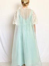 Load image into Gallery viewer, Baby Blue 1950s Vintage Nylon Peignoir & Nightgown Set (S)
