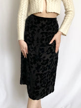 Load image into Gallery viewer, Vintage 1990s Black Silk Velvet Rose Midi Skirt (6)