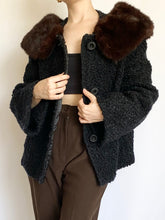 Load image into Gallery viewer, 1950s Black Mink Collar Coat (M)