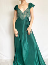 Load image into Gallery viewer, Emerald Green Vintage Pinstripe Slip Dress