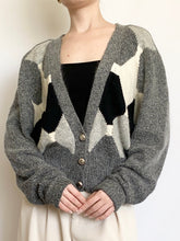 Load image into Gallery viewer, Heather Silk & Angora Blend Argyle 80s Cardigan (L)