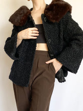 Load image into Gallery viewer, 1950s Black Mink Collar Coat (M)