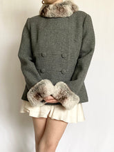 Load image into Gallery viewer, Grey Fur Trim 1950s Wool Coat and Skirt Set (M)