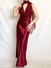Load image into Gallery viewer, Red Wine Satin Rosette 90s Gown (S)