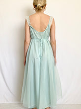 Load image into Gallery viewer, Baby Blue 1950s Vintage Nylon Peignoir & Nightgown Set (S)