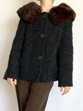 Load image into Gallery viewer, 1950s Black Mink Collar Coat (M)
