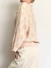 Load image into Gallery viewer, Pink Satin 1970s Rose Swiss Dot Blouse (M)