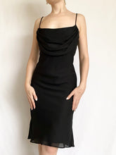 Load image into Gallery viewer, Black Chiffon Drape 90s Slip Dress (3/4)
