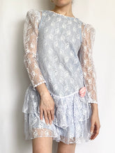 Load image into Gallery viewer, Vintage 1980s Baby Blue Puff Sleeve Lace Dress (XXS)