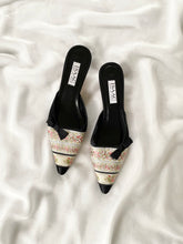 Load image into Gallery viewer, 1990s Isaac Mizrahi Floral Brocade Pointed Toe Kitten Heel Mules (7.5)